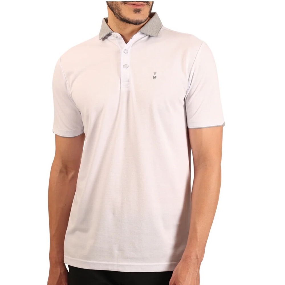 TravisMathew Mens White Short Sleeve Golf Polo Shirt Large Contrast Collar